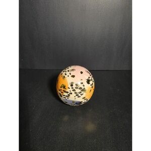 Vintage Pier One Porcelain Ball Abstract Cubist Cream Gold Blue Orange Pink Art